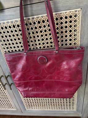 Coach Burgundy Leather Signature Tote
